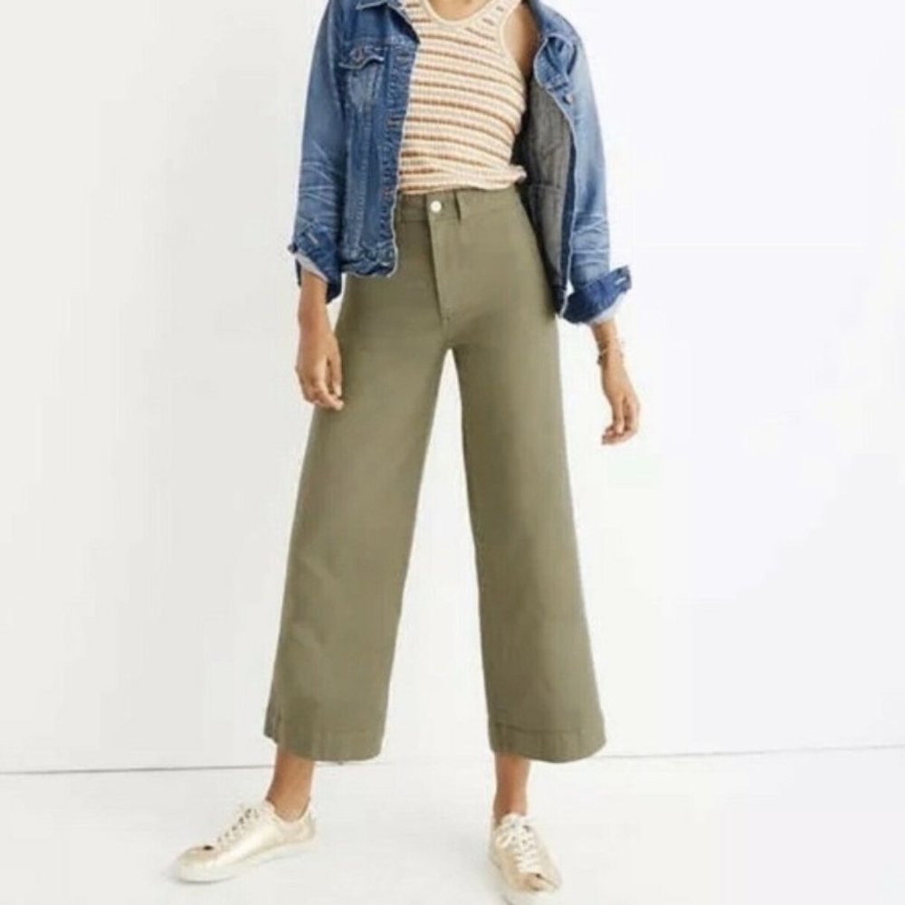 Petit Madewell Emmett Wide-Leg Crop Pant Green